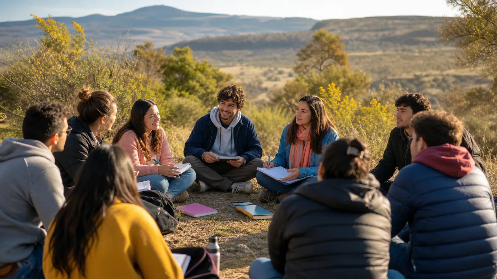Jóvenes reunidos en ronda al aire libre durante una actividad de formación en Neuquén